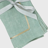 Gold trim dinner napkins, seafoam, set of two