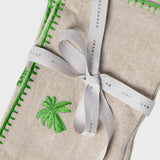 Palm tree embroidered dinner napkins, flax, set of two