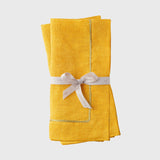 Gold trim dinner napkins, yellow, set of two