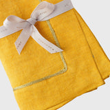 Gold trim dinner napkins, yellow, set of two