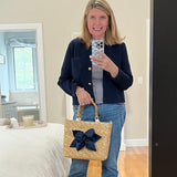 Sankaty Straw Tote with Interchangeable Bow - Navy Stripe