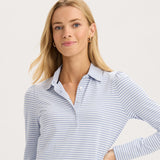 Long Sleeve Puff Sleeve Cotton Stripe Polo