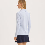 Long Sleeve Puff Sleeve Cotton Stripe Polo