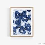 Light Blue & Navy Golden Bows Art Print [8x10]