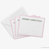 Merry Christmas Pink and Green Holiday Flat Notecards [Sets of 8]