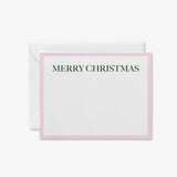 Merry Christmas Pink and Green Holiday Flat Notecards [Sets of 8]