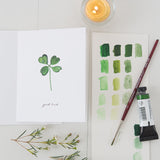 Four Leaf Clover Watercolor Note Card (single card)