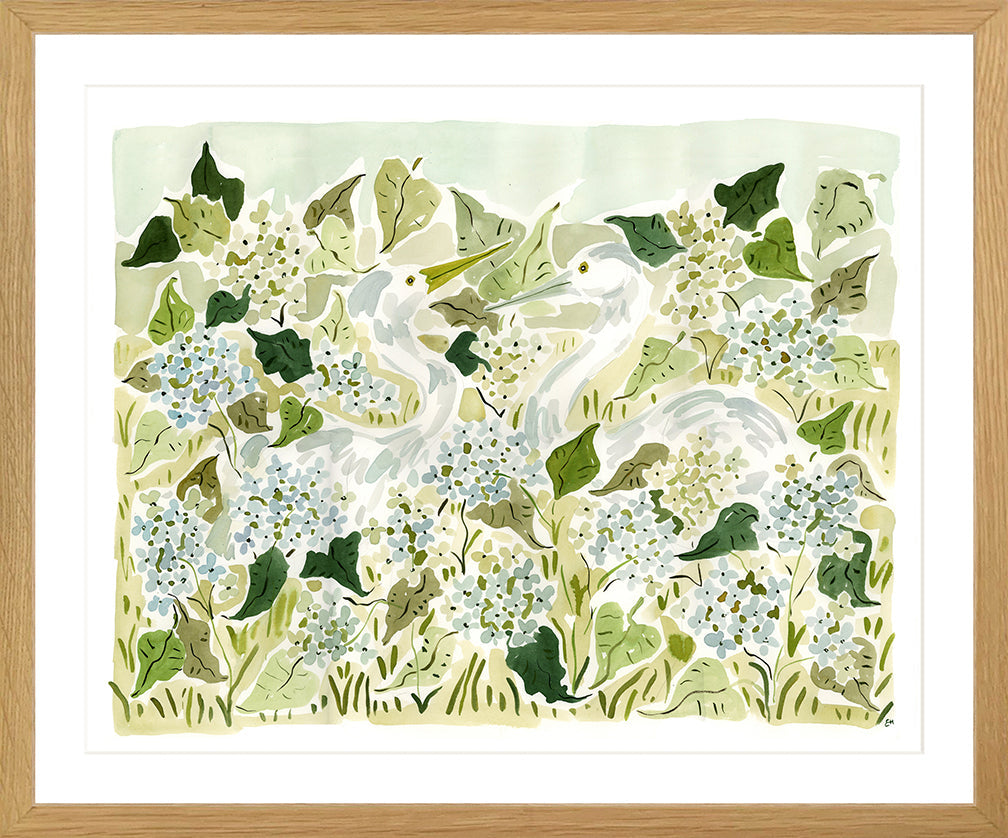 The "Herons in the Hydrangeas" Fine Art Print
