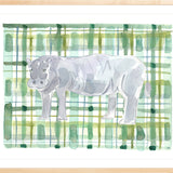 The "Plaid Hippo" Watercolor Animal Fine Art Print