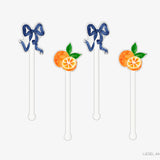 Orange and Navy Bow Acrylic Drink Stir Sticks