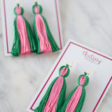 The Lilly Tassel Earring in Green & Pink