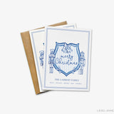 Personalized Christmas Crest Blue and White Cards