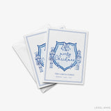 Personalized Christmas Crest Blue and White Cards