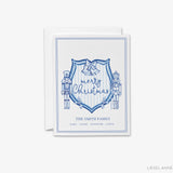 Personalized Christmas Crest Blue and White Cards