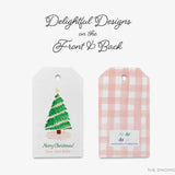 Personalized Pink Gingham Christmas Tree Gift Tags