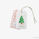 Personalized Pink Gingham Christmas Tree Gift Tags