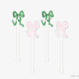 Pink & Green Bow Acrylic Drink Stir Sticks