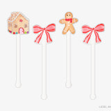 Red Bow Gingerbread Acrylic Drink Stir Sticks