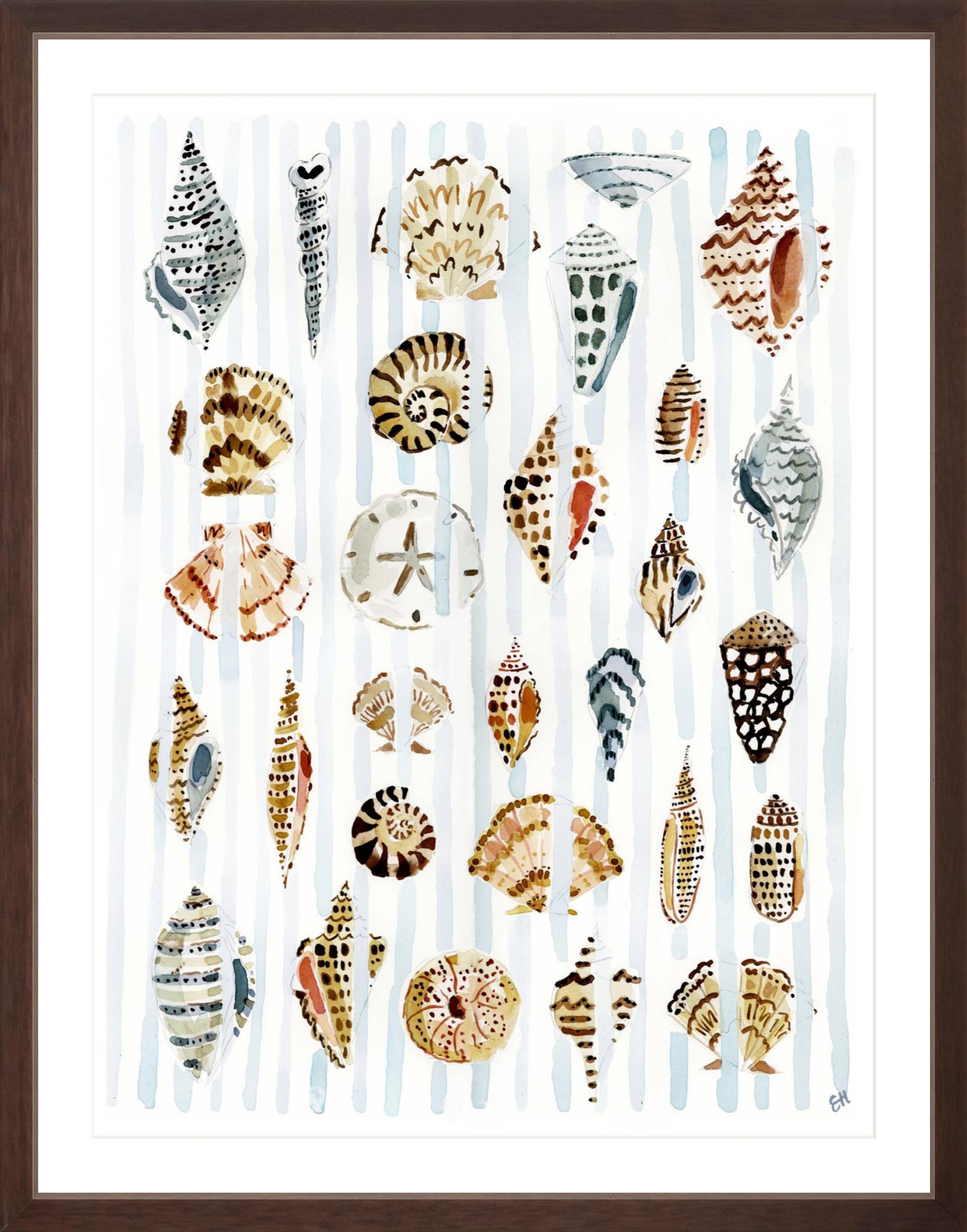 The "Shells and Stripes" Watercolor Fine Art Print
