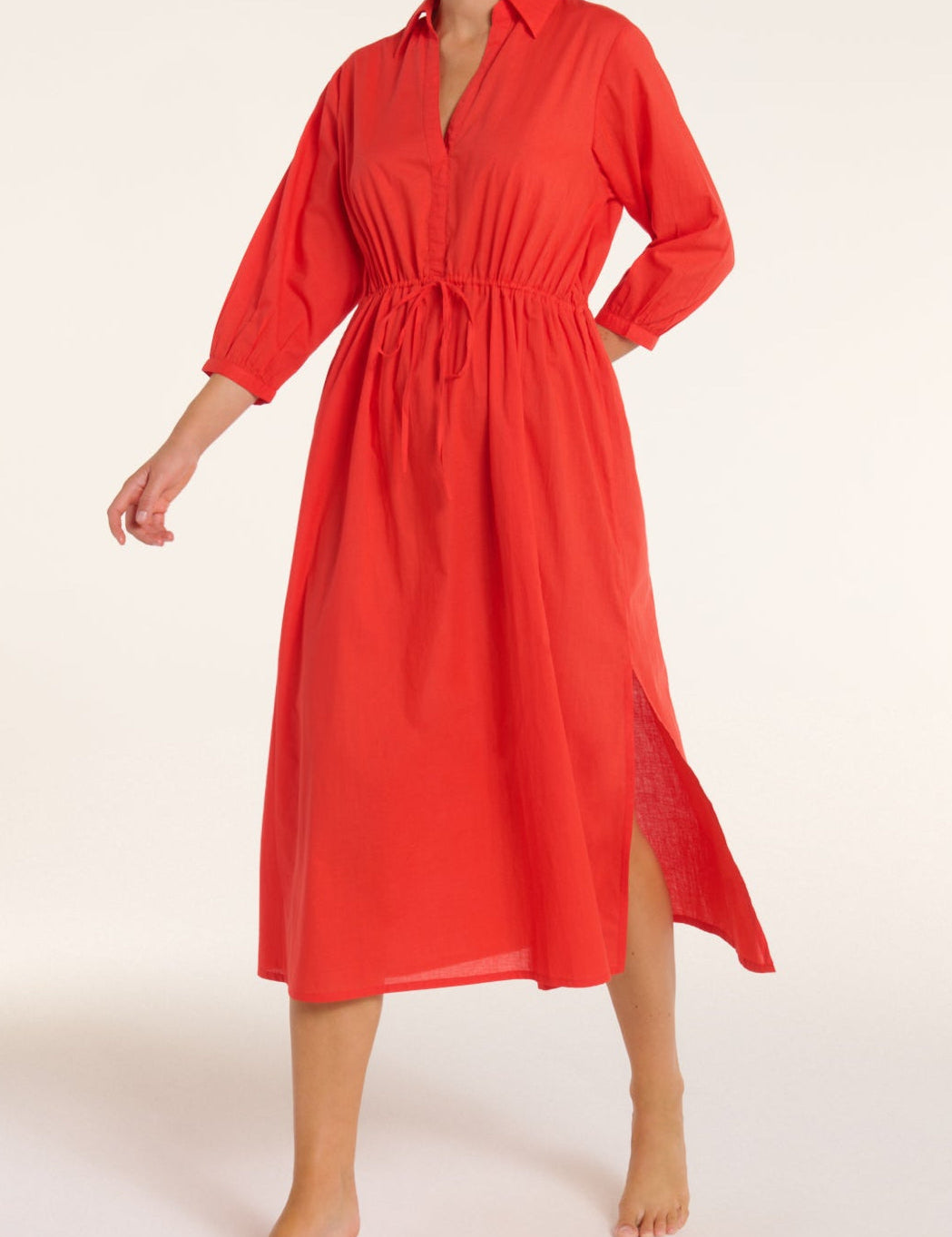 Natalia Cinched Tie Cover Up in Red Orange