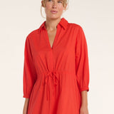 Natalia Cinched Tie Cover Up in Red Orange