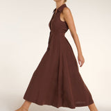 Stacia Collared Button Front Panel Midi Dress in Shaved Chocolate