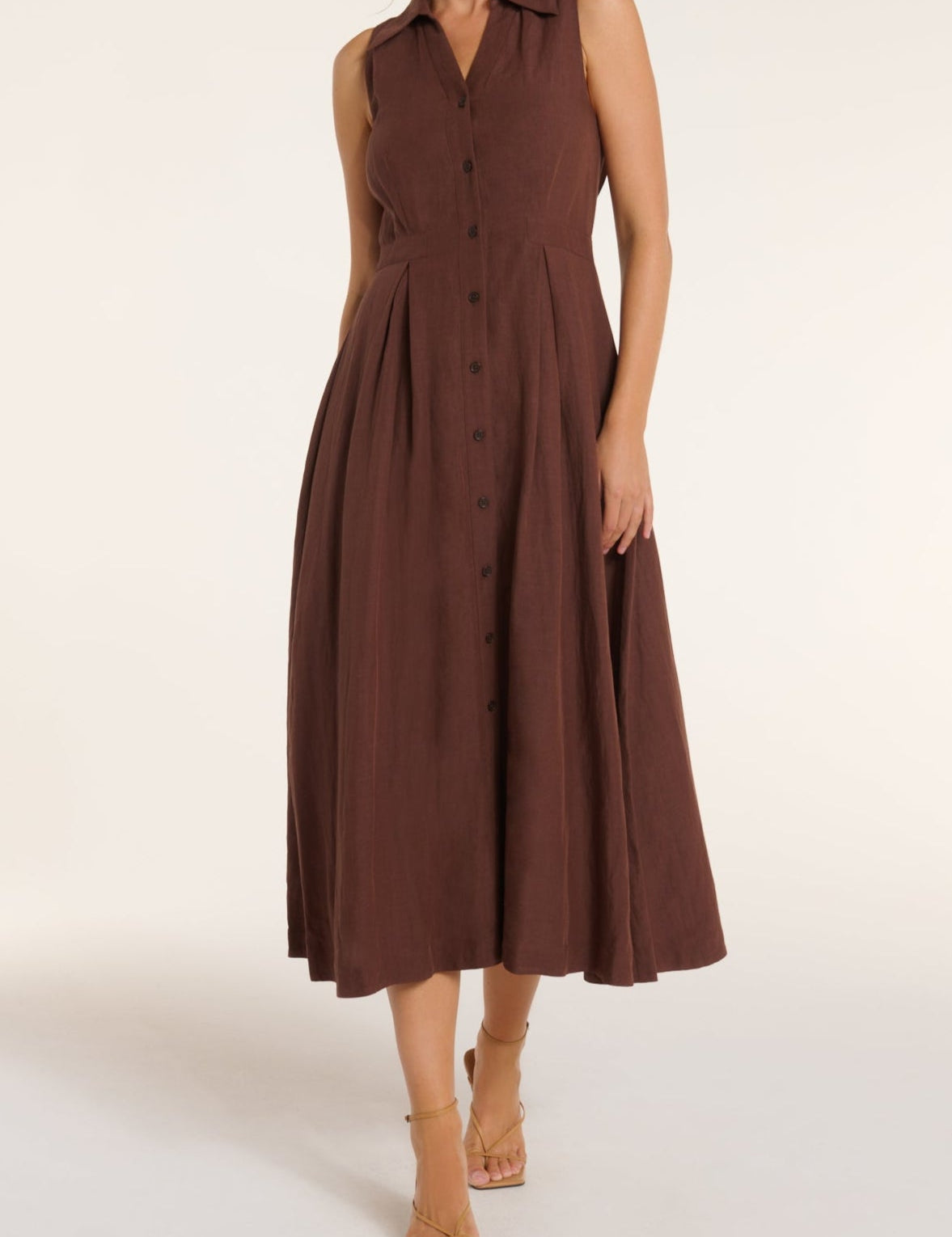 Stacia Collared Button Front Panel Midi Dress in Shaved Chocolate