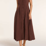 Stacia Collared Button Front Panel Midi Dress in Shaved Chocolate