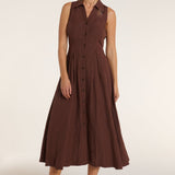 Stacia Collared Button Front Panel Midi Dress in Shaved Chocolate