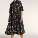 Francesca Collared Belted Maxi Dress in Black Floral