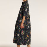 Francesca Collared Belted Maxi Dress in Black Floral