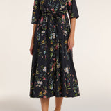 Francesca Collared Belted Maxi Dress in Black Floral