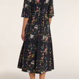 Francesca Collared Belted Maxi Dress in Black Floral