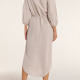 Cecilia Collared Button Front Panel Midi Dress in Silver Gray