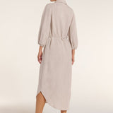 Cecilia Collared Button Front Panel Midi Dress in Silver Gray