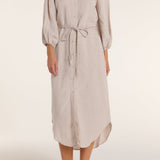 Cecilia Collared Button Front Panel Midi Dress in Silver Gray