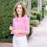 Cricket 3/4 Sleeve Top - Gingham Hot Pink/White