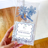 Skier Snowflake Acrylic Drink Stir Sticks