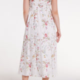 Margot Smocked Spaghetti Strap Midi Dress in White Floral