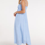 Margot Smocked Spaghetti Strap Midi Dress in Chambray Blue