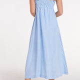 Margot Smocked Spaghetti Strap Midi Dress in Chambray Blue