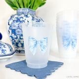 Striped Blue Bow 16oz Shatterproof Cups [Set of 8]