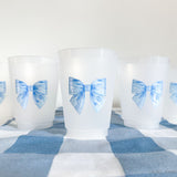 Striped Blue Bow 16oz Shatterproof Cups [Set of 8]