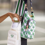 White, Green and Navy Striped Strap with Gold Hardware
