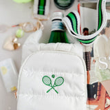 White HydroBag with Tennis Embroidery and Navy, Green, White Strap