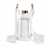Clear HydroBag® Stadium with White Vegan Leather Trim and Matching RFID Pouch