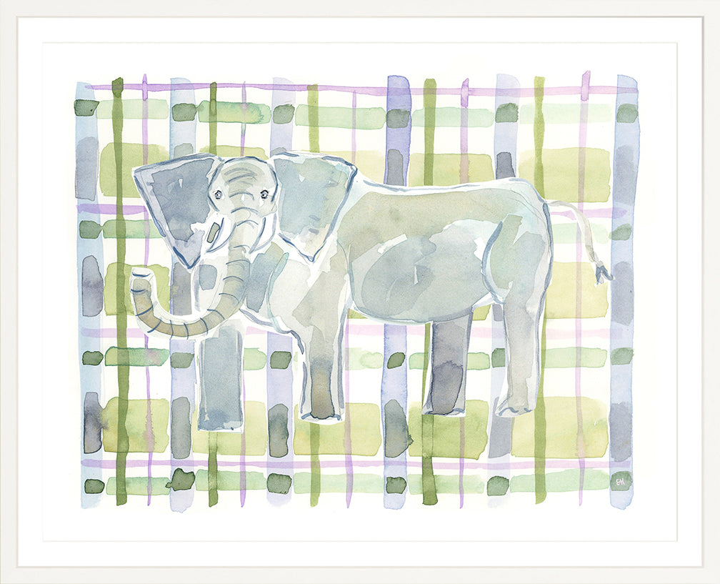 The "Plaid Elephant" Watercolor Animal Fine Art Print