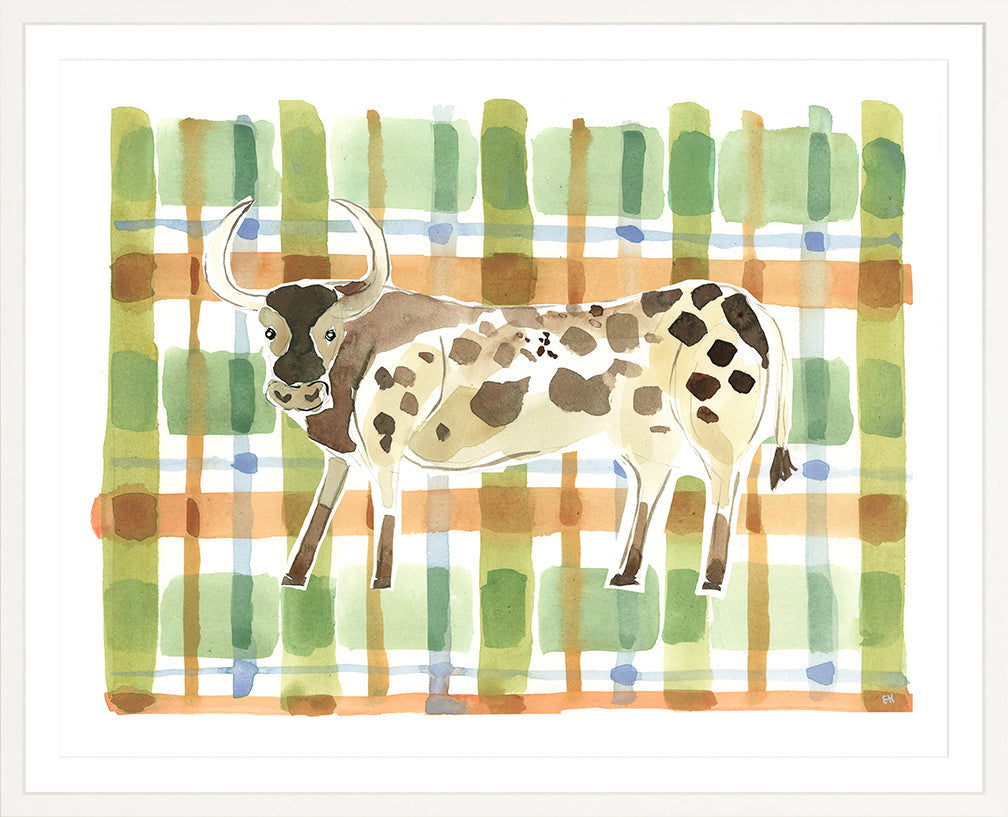 The "Plaid Bull" Watercolor Animal Fine Art Print