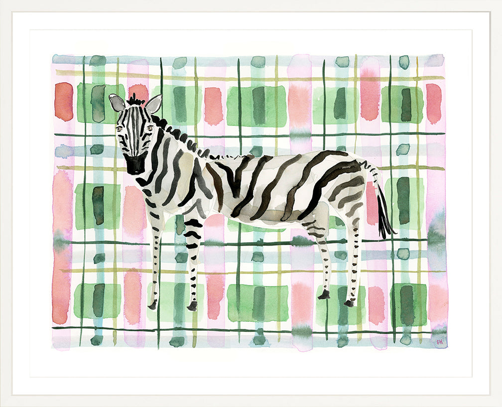 The "Plaid Zebra" Watercolor Animal Fine Art Print