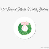 Wreath with Pink Bow Round Stickers